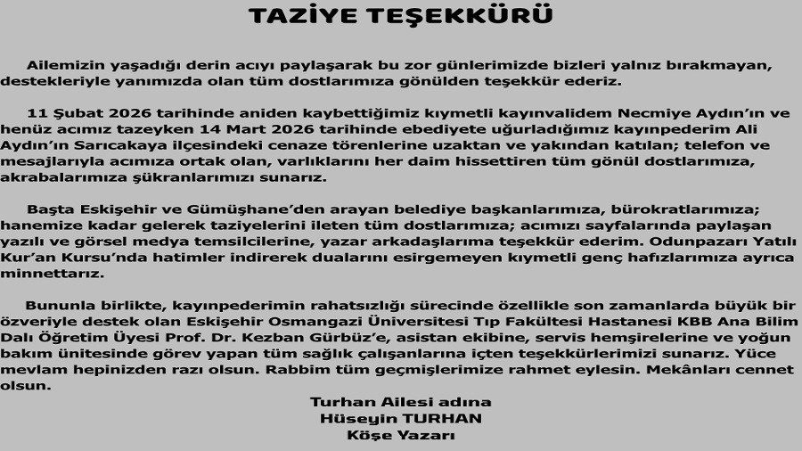 TURHAN A�LES� TAZ�YE MESAJI YAYIMLADI